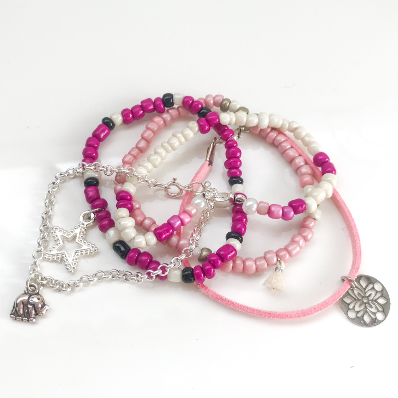 Armbandjes DIY pakket zilver/roze - Urban Heart